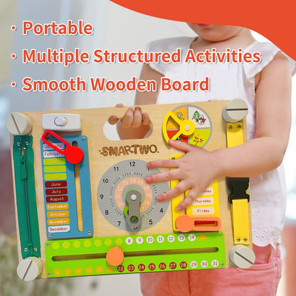 Smartwo Double-Sided Montessori Busy Board & Wooden Space Toys