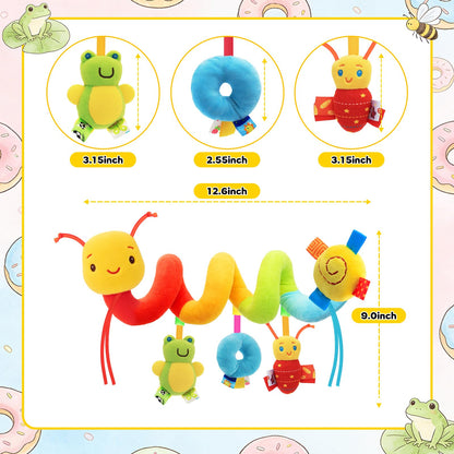FPVERA Car Seat Toys for Babies 0-6 Months, Hanging Carseat Toys for Infants 0-12 Months, Spiral Plush Caterpillar Sensory Stroller Toy with Rattles for Baby Essentials Newborn Boy Girl Shower Gifts