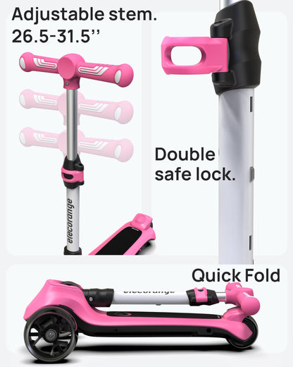 Elecorange Kid Scooter Electric Ages 4-9, Light Up 3 Wheels, Ride On Toys for Kid 4-8, 3 Wheel Electric Scooters for Kids, KickScooter for Children 5-7, Christmas Birthday Gift for Kids, Black, White