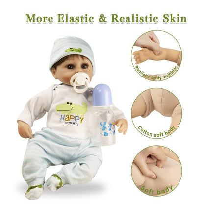 JRLCGYP Realistic Reborn Dolls Boy, 16" Lifelike Silicone Vinyl Baby Realistic Baby Dolls Toys Looks Real with Weighted Soft Body Gift Set for Over 3 Years Old…