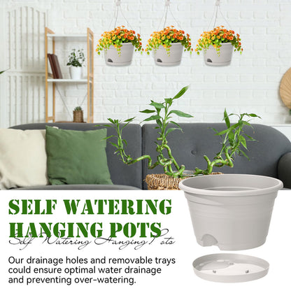 Roshtia 20 Pcs 10 Inch Hanging Baskets for Plants Large Plastic Hanging Basket Pots with Drainage Trays Self Watering Planter Pots for Outdoor Indoor Plants Flowers Garden Balcony (Grey White)