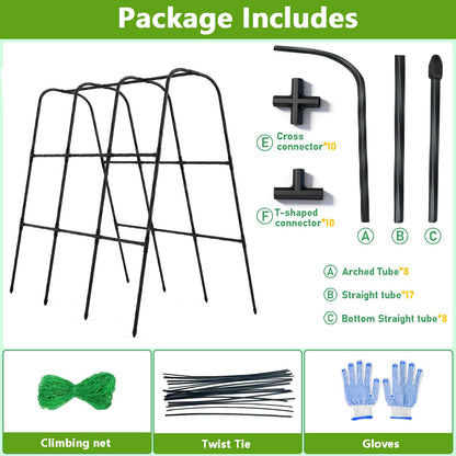 Garden Arch Trellis for Climbing Plants, Plastic-Coated Steel Trellis with Easy-Connect System, Includes Net, Ties & Gloves, Outdoor Plant Support for Vegetables (47.2" L x 47.2" H)