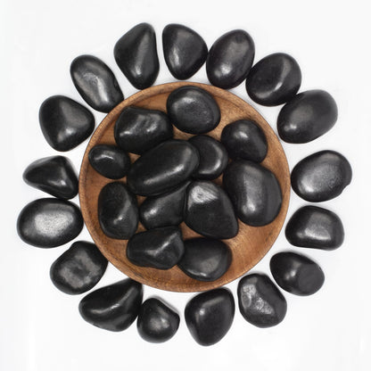 LOOIOOJ 10 lbs Black River Rocks - Large Polished Black Pebbles for Plants & Garden Decorative Stones，1-2" Polished Pebbles for Landscaping, Fish Tanks, Flower Pots, Water Fountains