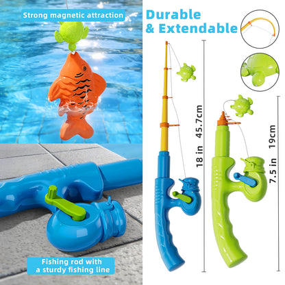 BLmukce Magnetic Fishing Game Toys with Inflatable Pool for Toddlers 1-3 3-5, Kids Bathtub Pool Water Table Toys, Birthday for 2 3 4 5 6 Year Old Boys Girls