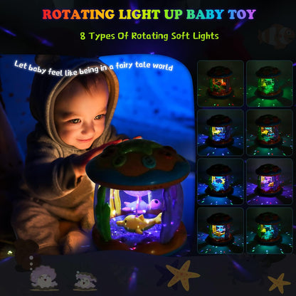 M SANMERSEN Baby Boys Toys 6-12 Months, Babies Ocean Rotating Lights Up Musical Toys for 0-6 12-18 Months Newborn Infant Crawling Tummy Time Toys 1 2 3 Baby Birthday Blue