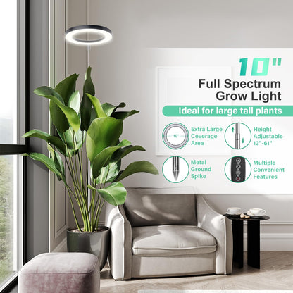 LORDEM 10" Full Spectrum Grow Light, 160 LEDs Plant Lamp for Indoor Plants, Grow Lamp with 4/8/12H Auto Timer, 6 Dimmable Levels, 3 Spectrum Modes, 65" Height Adjustable, Ideal for Large Tall Plants