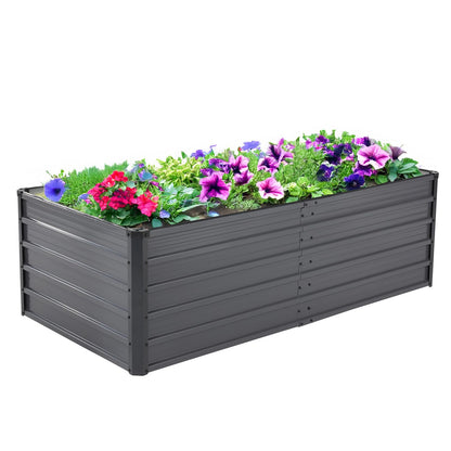 Backyard Expressions 6x3x2ft Outdoor Metal Raised Garden Bed, Deep Root Planter Box for Vegetables, Flowers, Herbs, and Succulents - Grey/Black