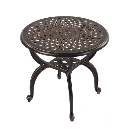 WILOUNGE Cast Aluminum Outdoor Side Table,Small Patio Table,Outdoor Coffee Tables for Patio,Garden,Balcony, for All Weather (Copper, Round)