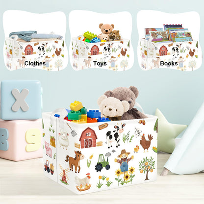 Clastyle Farm Animals Baby Laundry Hamper Leaf Kid Storage Basket Boy Girl Gift Toy Box Collapsible Clothes Organizer Nursery Bin for Bedroom,Sunflowers,40 * 30 * 30 cm