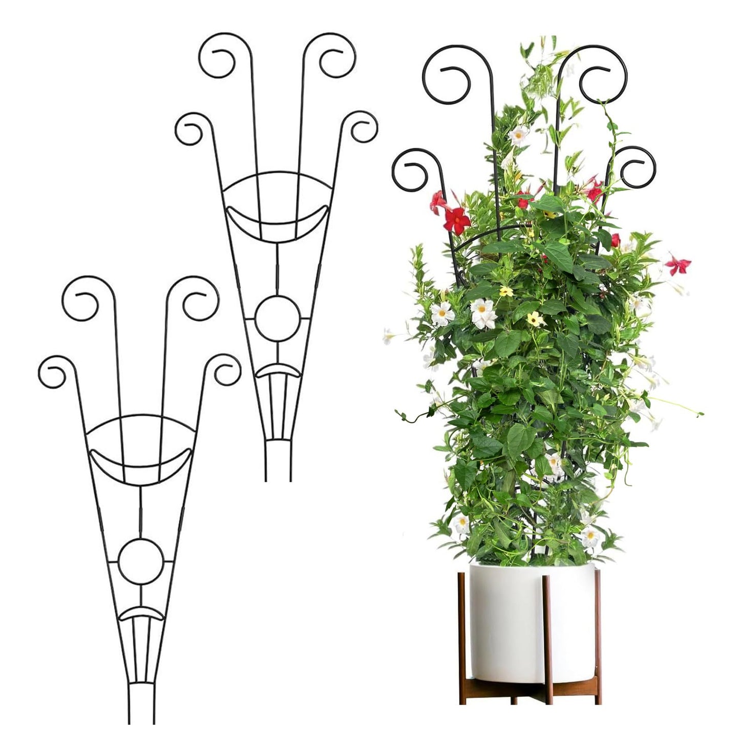 ZHDOKA 30in Tall Metal Plant Trellis, 2pcs Iron Potted Plants Trellis Black Metal Climbing Plants Trellis Indoor Garden Plants Trellis for Vine Ivy Flower Plant Support