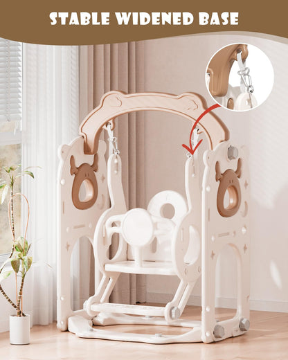 XJD 13-in-1 Toddler Slide and Swing Set, Kids Slide for Toddlers Age 1+, Toddler Outdoor Playset New Upgrade with Golf Set, Basketball Hoop, Drawing Board for Playground (Brown White)