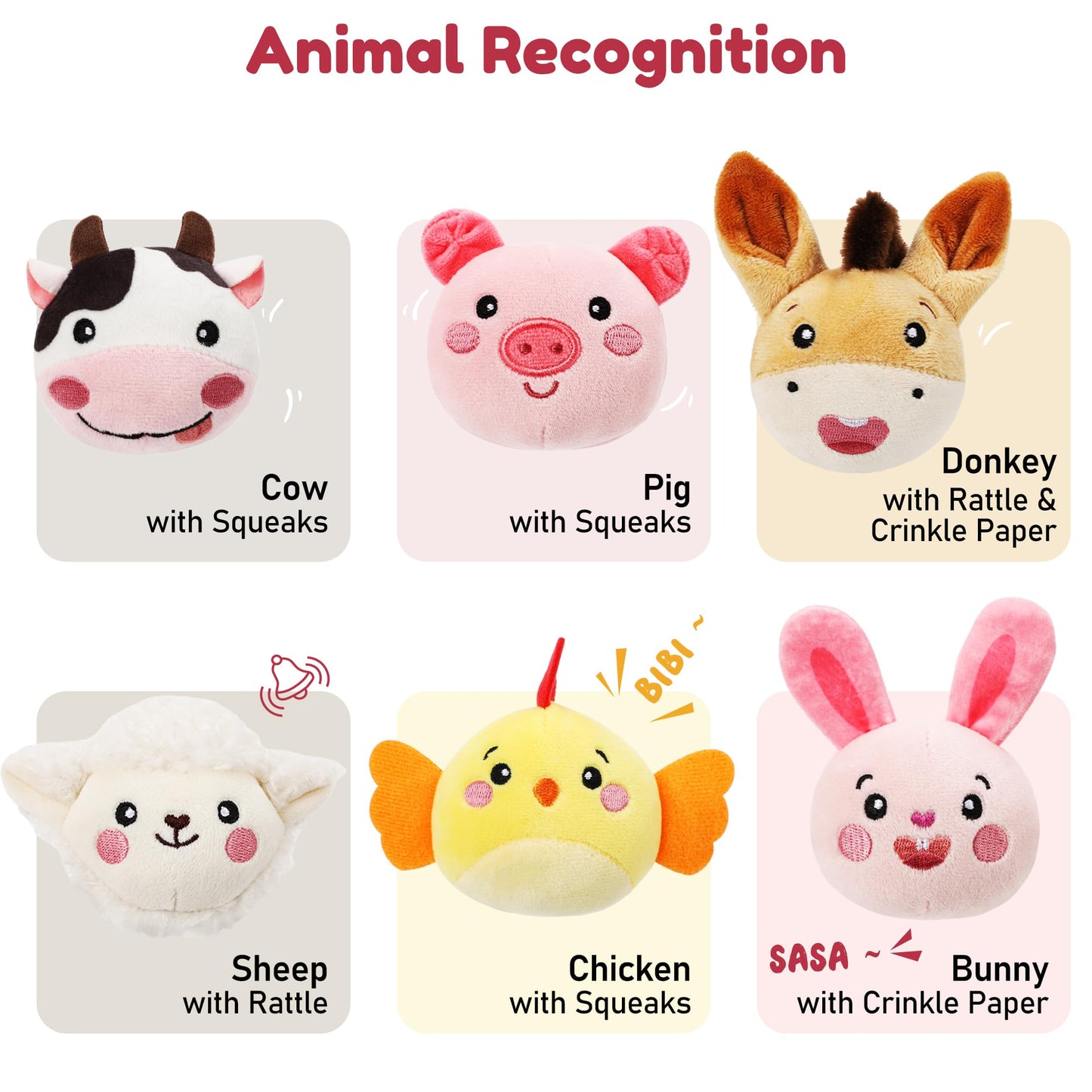 Baby Toys 6-12 Months - Soft Plush Surprise Barn Stuffed Farm Animals, Rattle, Crinkle, Mirror, Montessori Toys for Babies Sensory Toys for Toddlers 1-3, Baby Stocking Stuffers