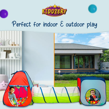 Tunnel and Ball Pit Play Tent | 3pc Pop Up Toddler Gym Tunnels with Tents for Kids, Toddlers, Infants Boys & Girls | Indoor & Outdoor Gift Game | Baby Crawling Pits for Playground (100 Balls Included)