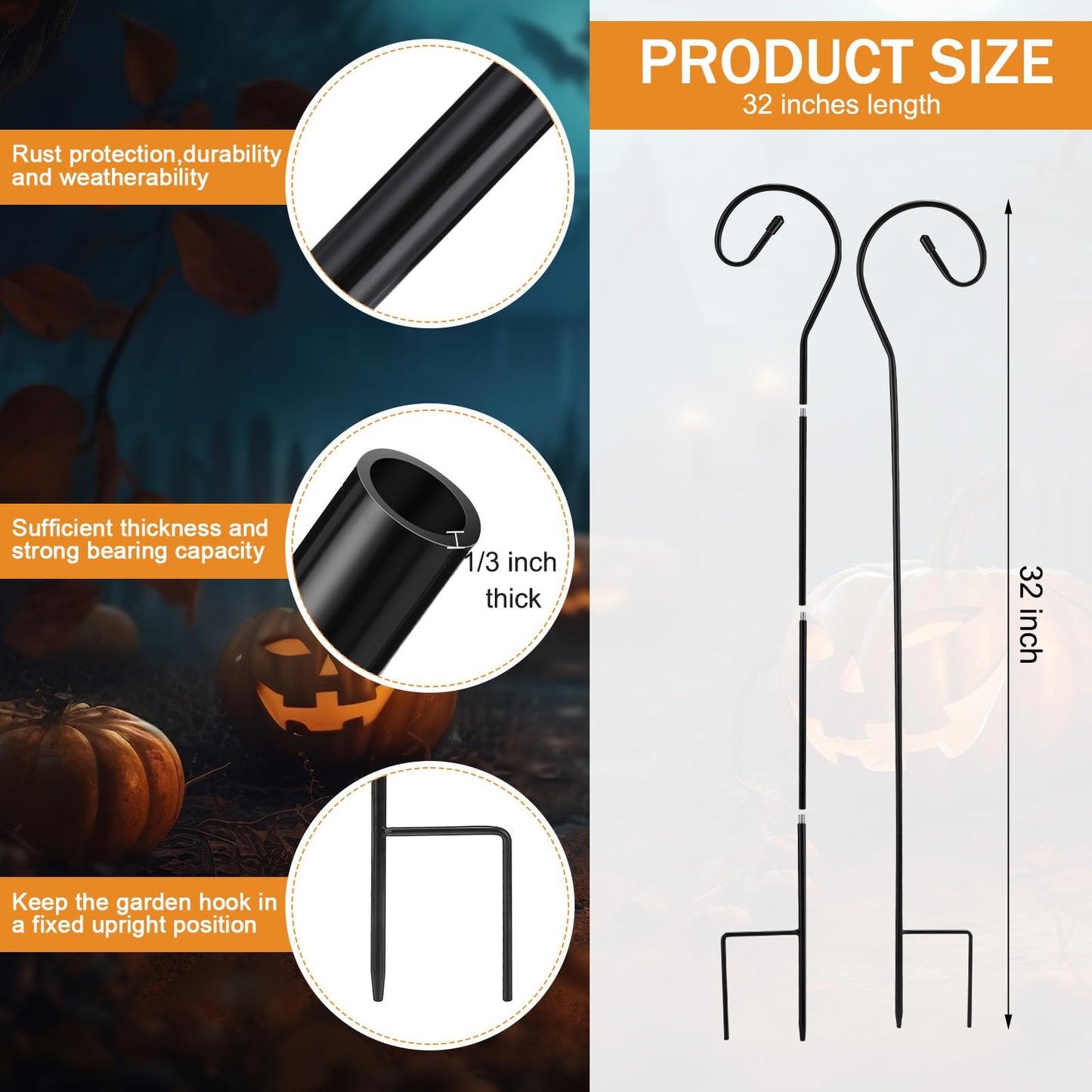 Hicarer 12 Pcs Shepherds Hooks for Outdoor 32 Inch 1/3 Bird Feeder Pole Rust Resistant Steel Shepard Hooks for Wedding Garden Bird Feeders Hanging Lanterns Solar Outdoor Lights