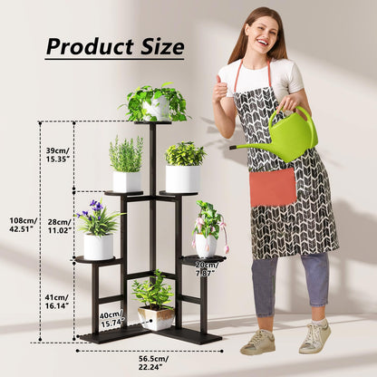 IBUYKE 6 Tier Plant Stand Indoor, Tall Flower Pot Stand for Multiple Plants, Tiered Corner Plant Shelf for Living Room Patio Balcony Garden, , Black TMJ072B