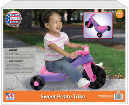 American Plastic Toys Kids’ Sweet Petite Trike, Pink, Durable Plastic, Stabilizing Metal Axles, Develops Balance and Motor Skills, Outdoor Tricycle, for Ages 18 Months to 4 Years Old