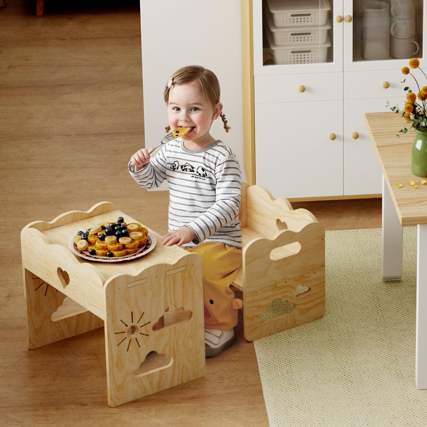 BPMFDTNL Montessori Table and Chair Set -Toddler Table and Chair Set,Wood Toddler Table and Chairs, Weaning Baby Tables Chair Set,1-3 Year Old Kids Ldeal for Mealtime, Learning, and Play