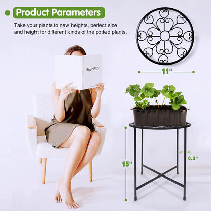 KABB Metal Plant Stand, 15'' Tall Flower Pot Stand Set of 2, Modern Rustproof 10-inch Round Outdoor Plant Stand | Iron Art Flower Stand | Plant Stool, Decorative Black Plant Stands for Indoor Plants