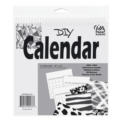 Accent Design Paper Accents DIY 8x8 Blank Calendar – 14-Month White Blank Calendar Sheets for Wall, Desk, or Planner – Undated Customizable Monthly Organizer