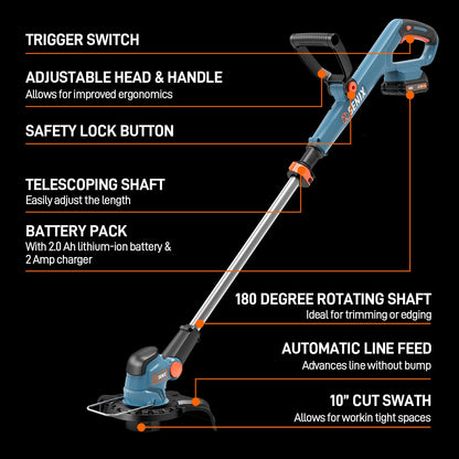 SENIX X2 20 Volt Max* 3-Piece Cordless Power Tool Combo Kit with Battery Powered 10" String Trimmer, Variable Speed Leaf Blower, 21" Hedge Trimmer, Includes 2 Batteries & Battery Charger (S2K3B2-01)