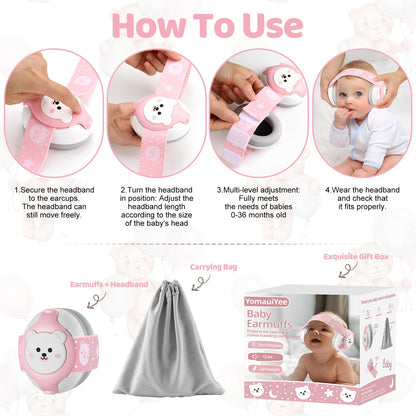 Baby Headphones Noise Cancelling,Bear Baby Earmuffs for Infant Hearing Protection Ages 0-36 Month,25dB NRR Infant Ear Protection,Ideal Travel Essentials for Airplane/Sleep/Plane/Noisy Event-Pink