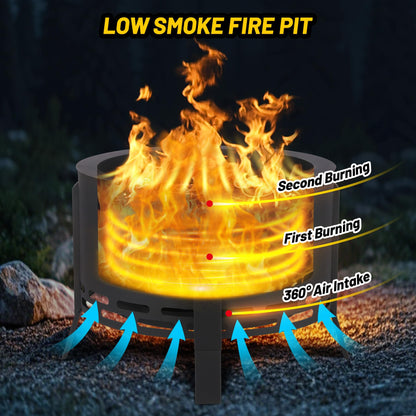 Garvee 26 in Smokeless Fire Pit with Ash Tray Base, Smokeless Outdoor Fire Pits with Adjustable Foot&Fire Poker,Firepit with Dust Bag, Outdoor Firepits for BBQ, Bonfire, Camping