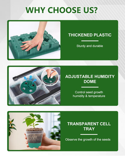 joyhalo 12 Cell Seed Starter Kit with Grow Light and Graphene Heating Mat, Reusable Seed Starter Tray with Higher 4.7”Humidity Domes and Large Clear Silicone Base Nursery Pots