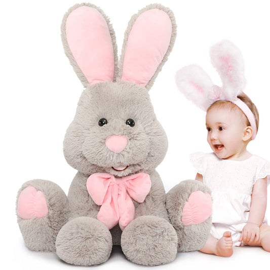 MorisMos Giant Bunny Stuffed Animal, 31.5'' Large Grey Rabbit Plush Toy with Pink Ears, Soft Toy for Girls/Boys, Ideal Gift for Easter, Halloween, Christmas, Cuddling, Snuggling