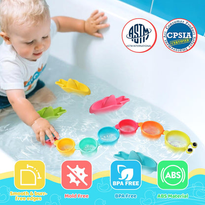 Zeewoo Baby Bath Toys for Kids Ages 1-3 Toddler Bath Toys Mold Free Bathtub Toys for 12+ Months Pool Water Table Beach Sand Toys Stacking Cups Floating Boats for 1+ Years Old Girls Boys Gifts 11 PCS