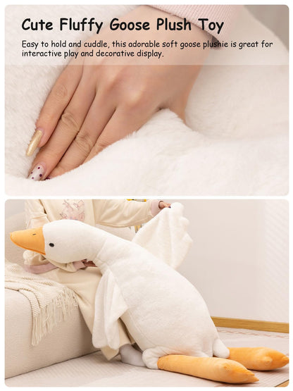 FIAEUGZKM Giant White Goose Plush Pillow, 74.8" Jumbo Fluffy Stuffed Animal Goose Hugging Body Pillow, Extra Large Soft Cuddly Plushy Birthday Gift Toy for Girls Kids Teens Adults, 6.23ft/190cm