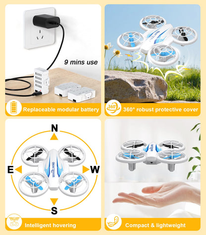 TURNRISE Mini Drone for Kids & Beginners- Kids Drone Mini Flying Toy with 360° Flips, LED Lights, 3 Batteries, 27 Mins Flight Time, One Key Takeoff Indoor Drones Mini RC Drones Gift for Boys and Girls