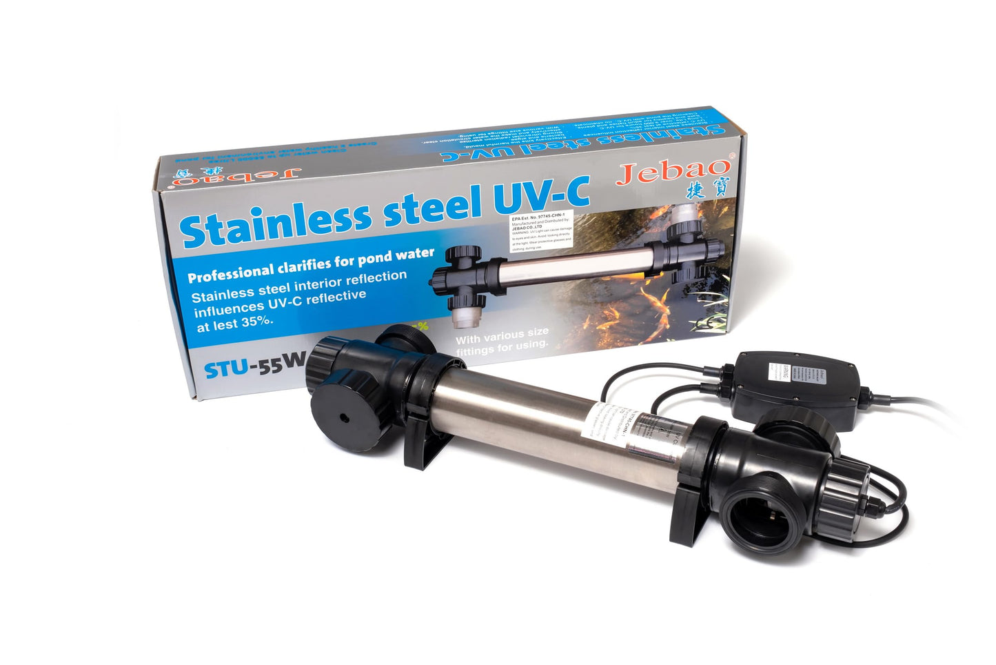 Jebao STU-55 Stainless Steel Pond and Aquarium Clarifier, 55-watt