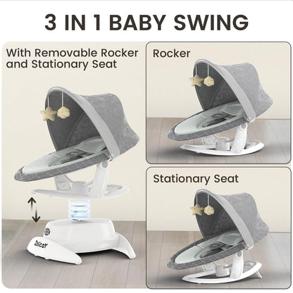 3-in-1 Baby Swing for Infants, Infant Swing with 5 Speeds & 3 Swing Modes, 12 Lullabies, Electric Swing for Baby, Indoor & Outdoor Use, Up to 25 lbs, Gray