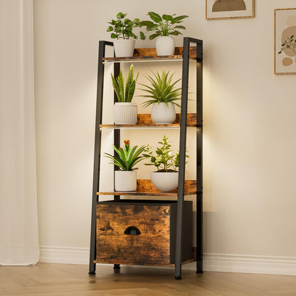 Plant Stand Indoor with Grow Lights, 4 Tiered Indoor Plant Shelf with Drawer, 48" Tall Corner Plant Stands for Indoor Plants, Metal Flower Display Shelves, Sturdy Ladder Plant Rack for Home, Patio
