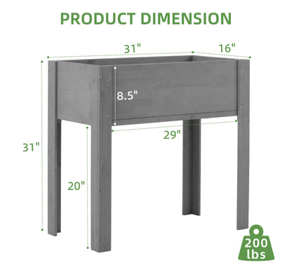 Sobetwood Raised Garden Bed with Legs, 31x16x31'', Outdoor Wood Elevated Planter Box, Grey Cedar, Thick Legs, w/Liner