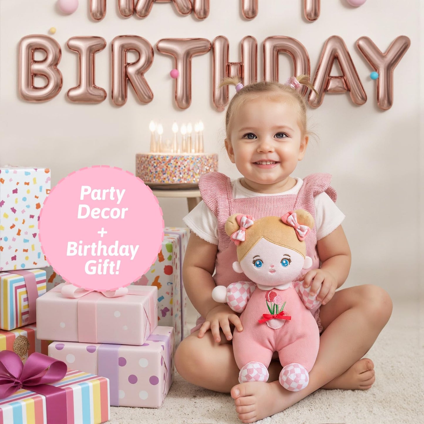 OUOZZZ Soft Baby Doll 10" Tulip Pink - First Birthday Toys for 1 Year Old Girl, Ideal 1 Year Old Girl Gifts & Baby Girl Gifts, Snuggle Buddy for Infants