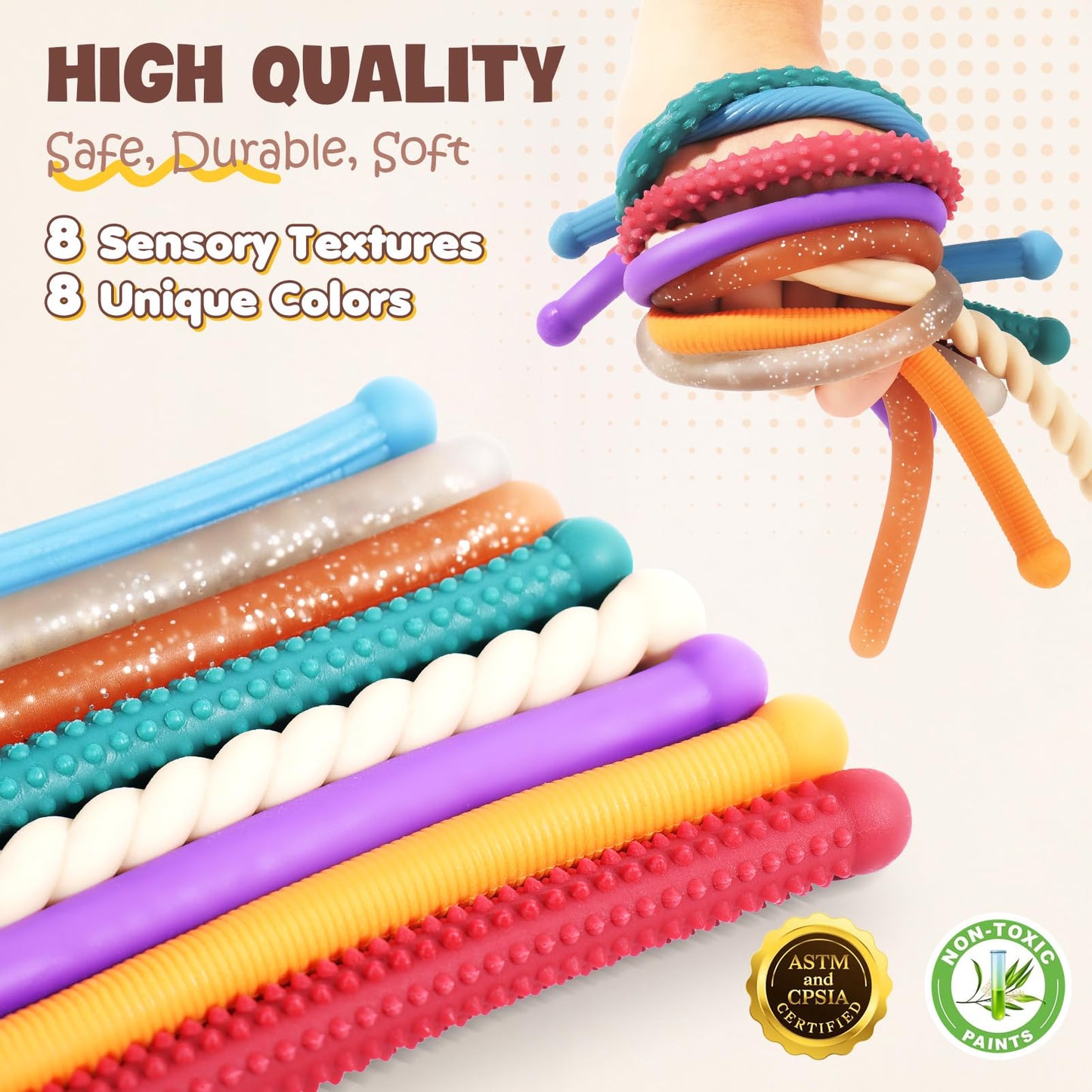 Fidget Sensory Autism Toys Kids - Textured Stretchy Strings for Adults ADHD Children Stress, Flexible & Durable Quiet Fidgets for Classroom Office, Easter Stuffers Gifts Teens Boys Girls