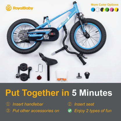 RoyalBaby EZ Kids Bike, 14 Inch Balance Pedal Convertable Bicycle, Easy Learn Balancing to Biking Boys Girls Ages 3-5 Years Beginners, 14" Wheel Pink