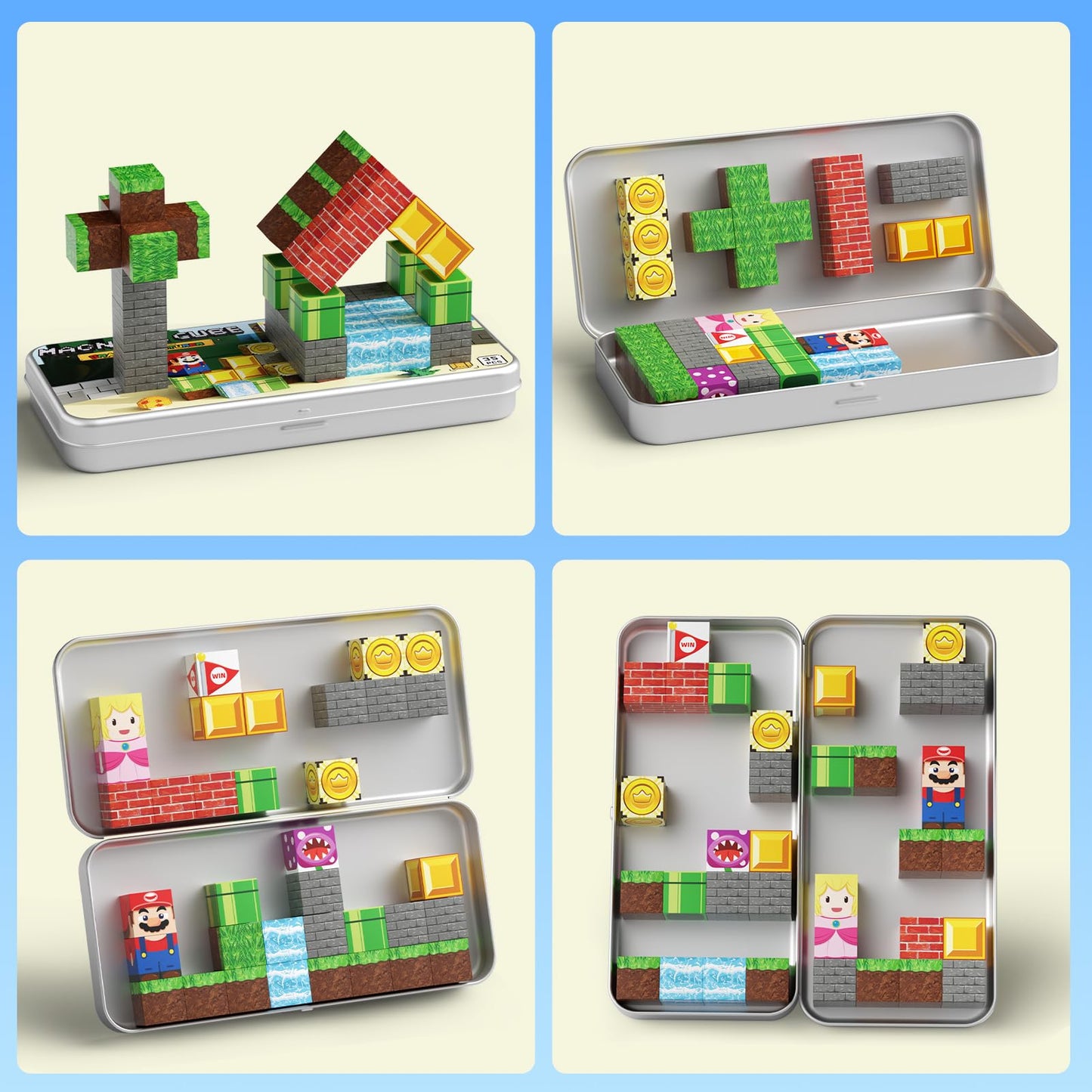 MEIQ Mini Magnetic Blocks STEM Toys for Kids Ages 3-8, 35PCS Travel Building Set with Magnetic Storage Tin Box, Educational Construction Toys for Toddlers, Preschool Birthday Gift for Boys & Girls