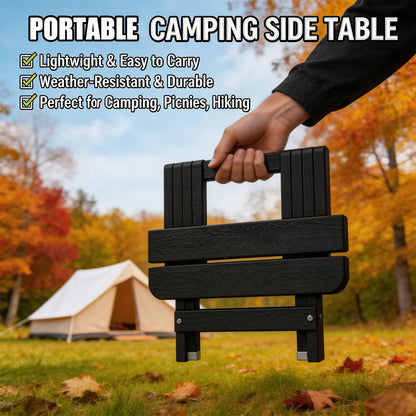 Polyhouz Folding Outdoor Side Table,Small HDPE Patio Table,All-Weather Compact Portable End Table for Patio,Porch,Pool,Black,11.8" D x 15.7" W x 15.7" H