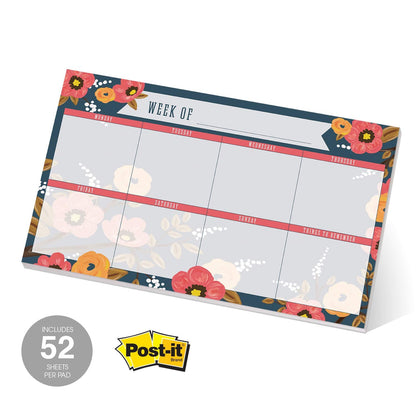 Modern Floral Sticky Note Weekly Calendar / 16.25" x 11" Repositionable Fill-in Planner/Large Weekly Undated Wall Calendar