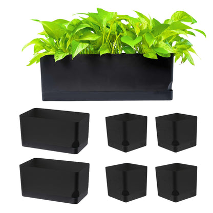 LaLaGreen Planters for Indoor Plants (7 Pack) Self-Watering System Black Window Box Planter, Rectangular Plastic Flower Boxes Herb Garden Long Windowsill Plant Pot with Drainage Modern Stylish Outdoor