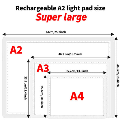 TOHETO Rechargeable A2 Light Pad for Diamond Painting 25.2''x18.4'', Magnetic Diamond Art Light Board, Wireless Lightbox for Tracing and Drawing, Cordless LED Light Table for Sketching, Weeding Vinyl