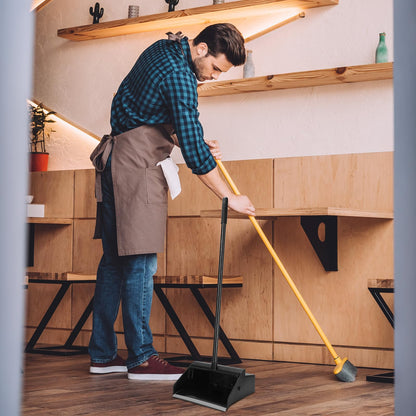 Leumoi 20 Pcs Dust Pans with Long Handle Set 36.6 Inch Commercial Dust Pan with Comb Large Plastic Stand up DustPans for Outdoor Indoor Restaurant Home Office Floor Cleaning (Black)