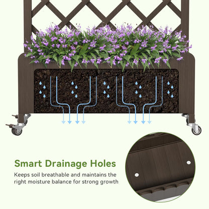 COMHOMA 2 Pack Raised Garden Bed with Trellis and Wheels,48Inch Elevated Planter Box with Drainage Holes,Lattice Privacy Screen for Climbing Plants Vegetables,Outdoor for Patio Balcony Yard,Brown