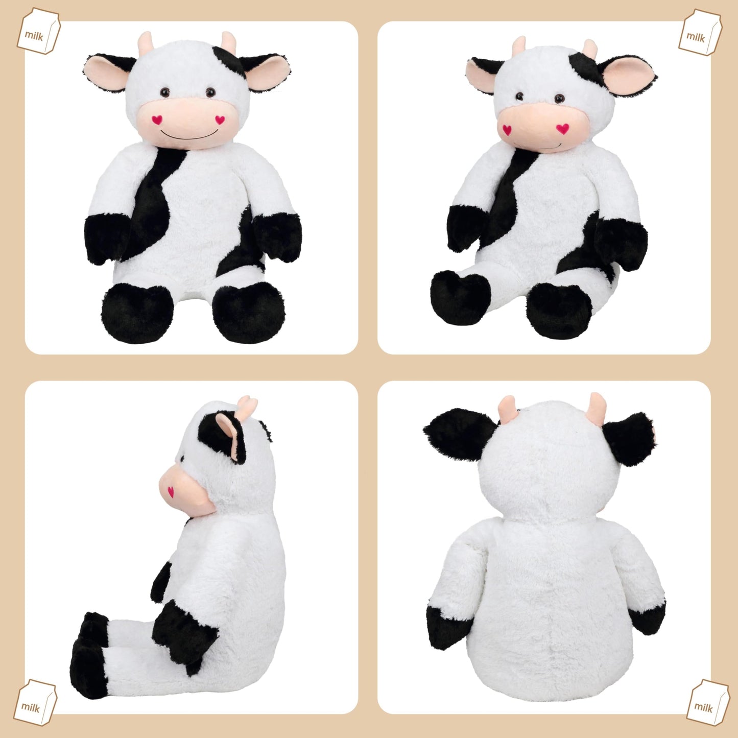 Cudhug 32" Large Cow Stuffed Animal, Giant Soft Plush Fluffy Cow Toy Birthday Holiday Party Gifts for Kids Girls Boys