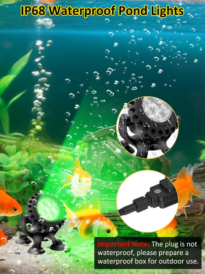 T-SUN Pond Lights LED Underwater 16 Colors with Timer Remote Control IP68 Waterproof Dimmable Submersible Fountain Lights Outdoor Spotlight for Fish Pond Garden Yard Aquarium Pool