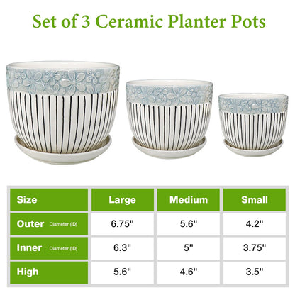 Hlukana Ceramic Plant Pots Set of 3, 6.75/5.6/4.2 inch Planters with Drainage Holes and Saucer, Flower Pot Outdoor Indoor, Modern Decorative Planters for House Plants Garden Planters Succulent Pots