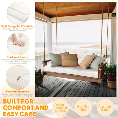Wenqik 2-3 Seater Porch Swing Cushions with Backrest 60 x 40 x 4 Inch Thick Outdoor Waterproof Bench Pad Patio Swing Replacement Cushion, Split Design, Soft for Garden, Lawn, Backyard(Natural White)