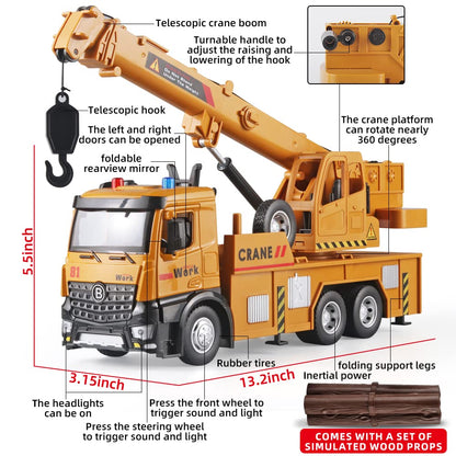 OANMYJJO Children Crane Toy Metal DieCast Crane Model，Construction Truck Toys with Simulated Sounds and Lights，Suitable for Ages 3 and Up Toy Crane for Boys